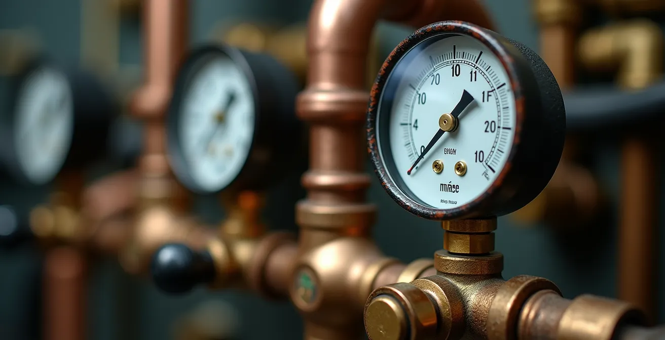 Gros plan sur un manomètre professionnel mesurant la pression du circuit frigorifique