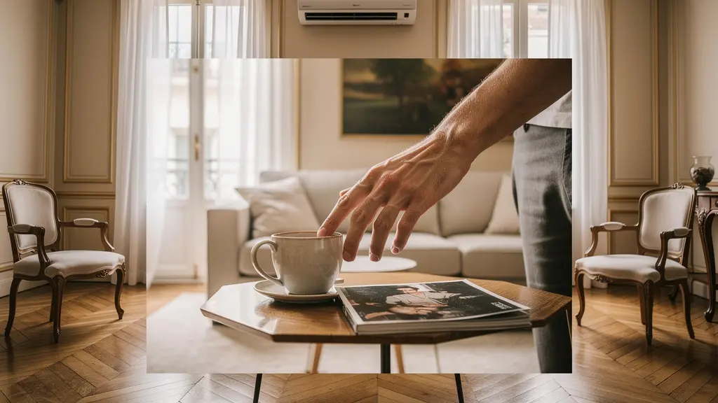 Salon d'appartement haussmannien parisien avec climatisation réversible intégrée discrètement