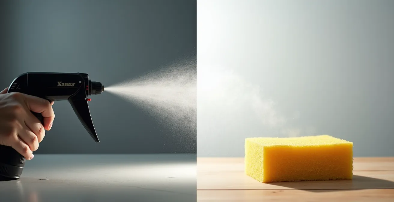 Comparaison visuelle entre un produit biocide professionnel et un nettoyant ménager standard