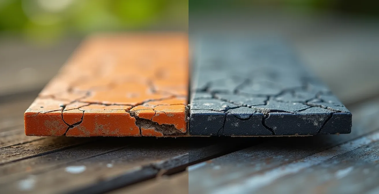 Comparaison entre plots anti-vibratoires bas de gamme craquelés et plots professionnels haute densité