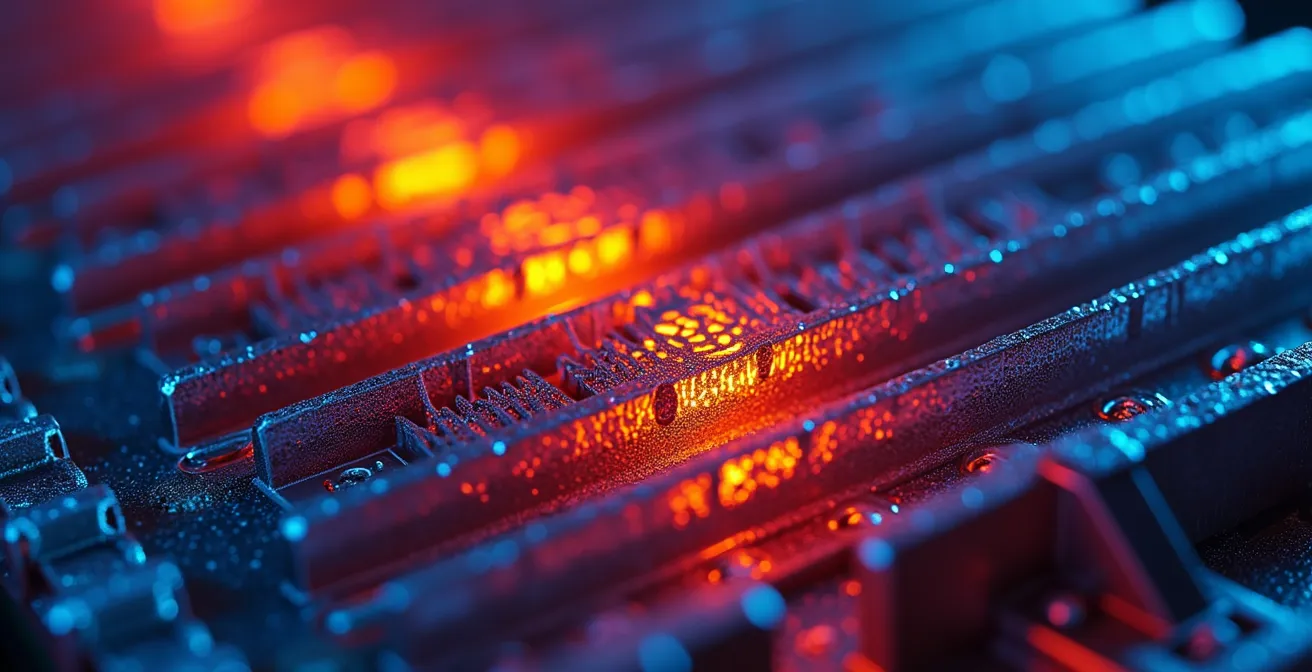 Vue thermographique d'un compresseur de PAC en surchauffe montrant les zones critiques