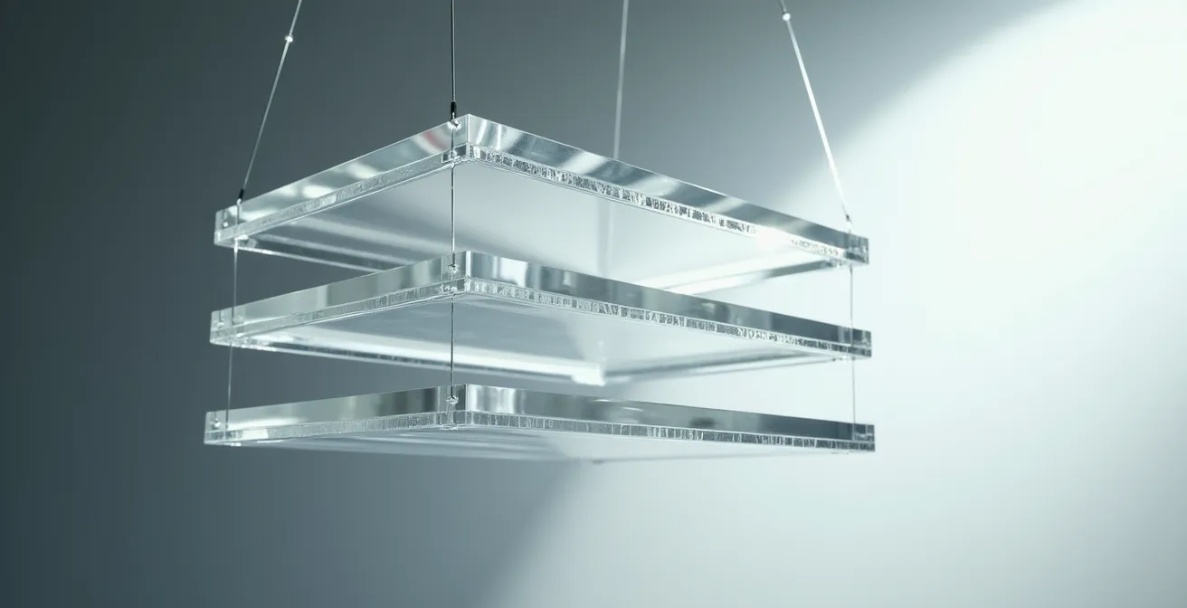 Coupe technique montrant l'espace nécessaire pour une installation gainable dans un faux plafond.