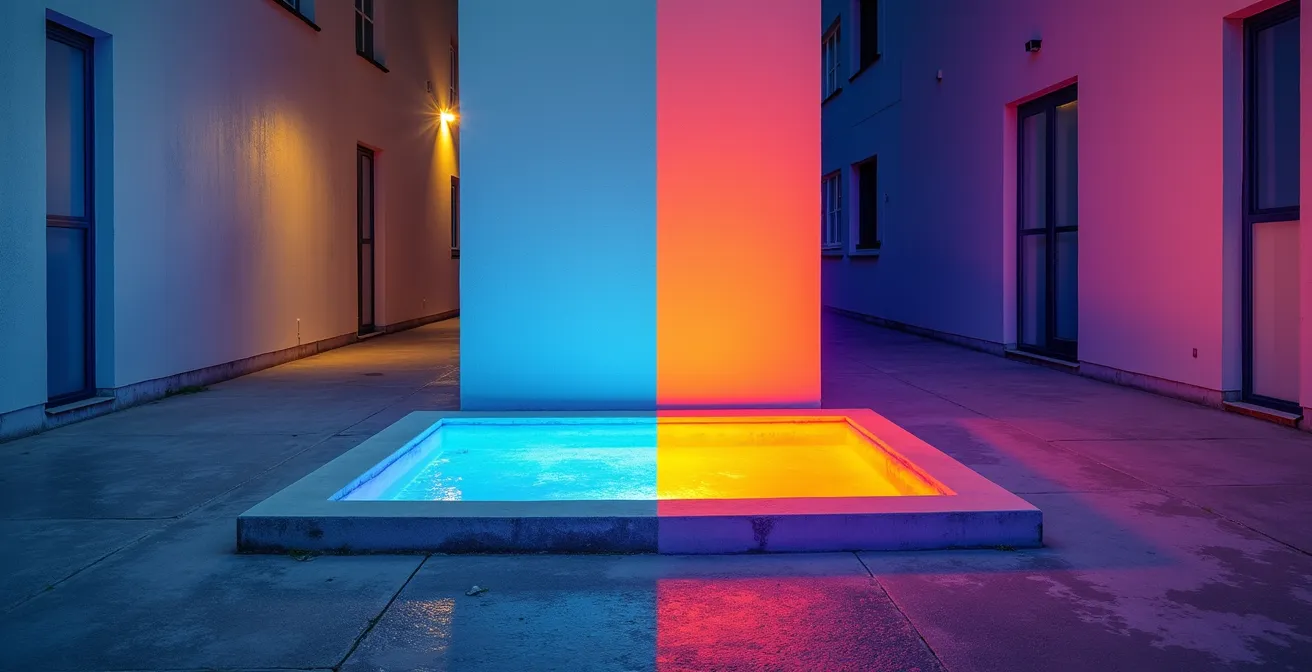 Vue thermographique d'un balcon montrant les déperditions de chaleur au niveau de la jonction avec le bâtiment