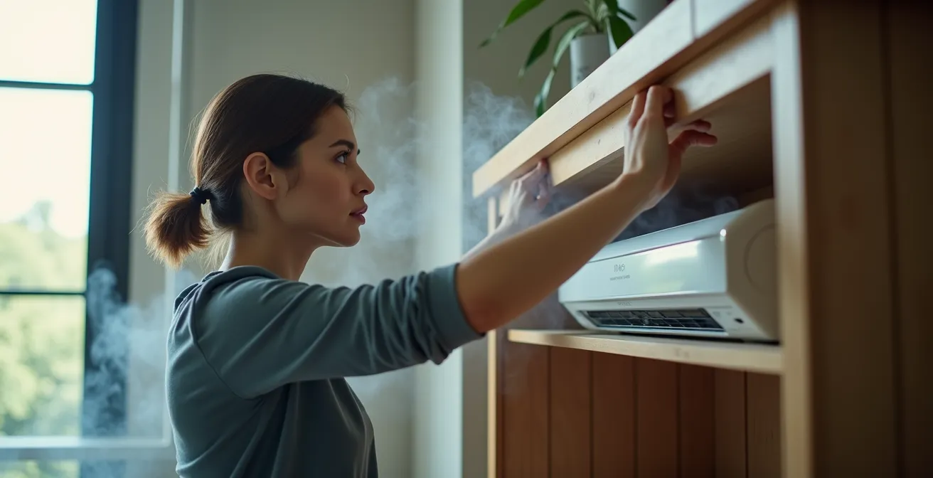 Visualisation de l'effet de court-circuit thermique causé par une étagère sous le climatiseur