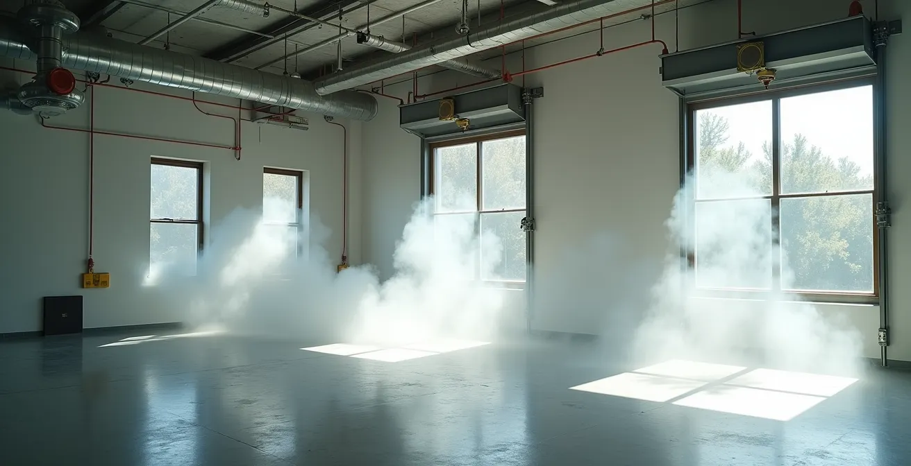 Procédure d'évacuation et d'aération d'urgence lors d'une fuite de fluide frigorigène