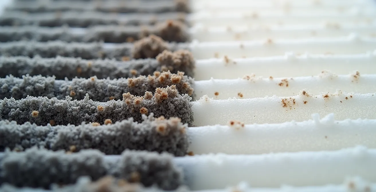 Comparaison entre un filtre de climatisation encrassé et un filtre propre