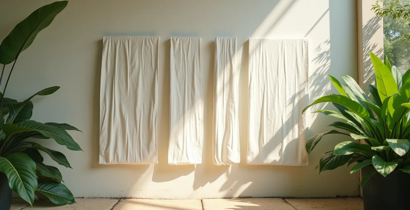 Filtres de climatisation en train de sécher naturellement à l'ombre sur un support vertical