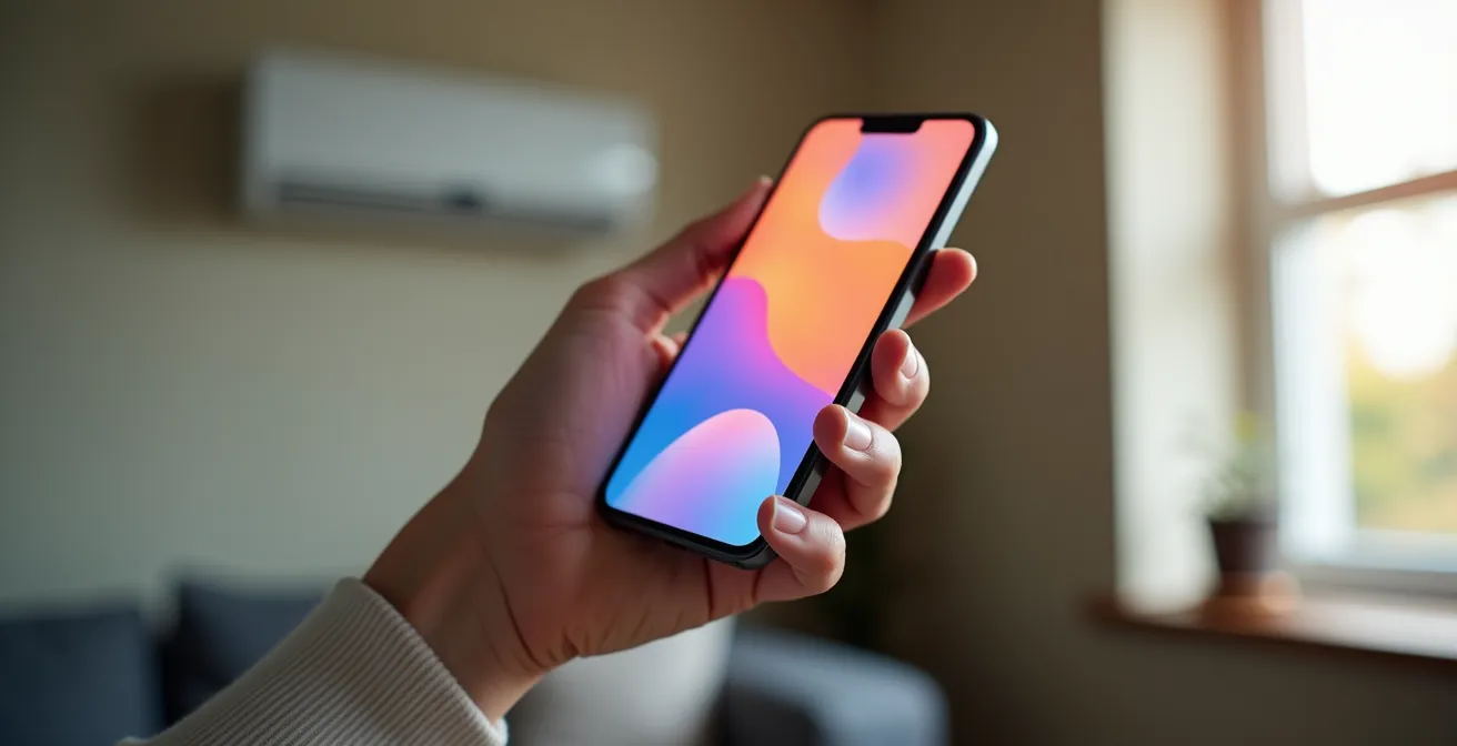 Application mobile affichant le contrôle centralisé du chauffage et de la climatisation
