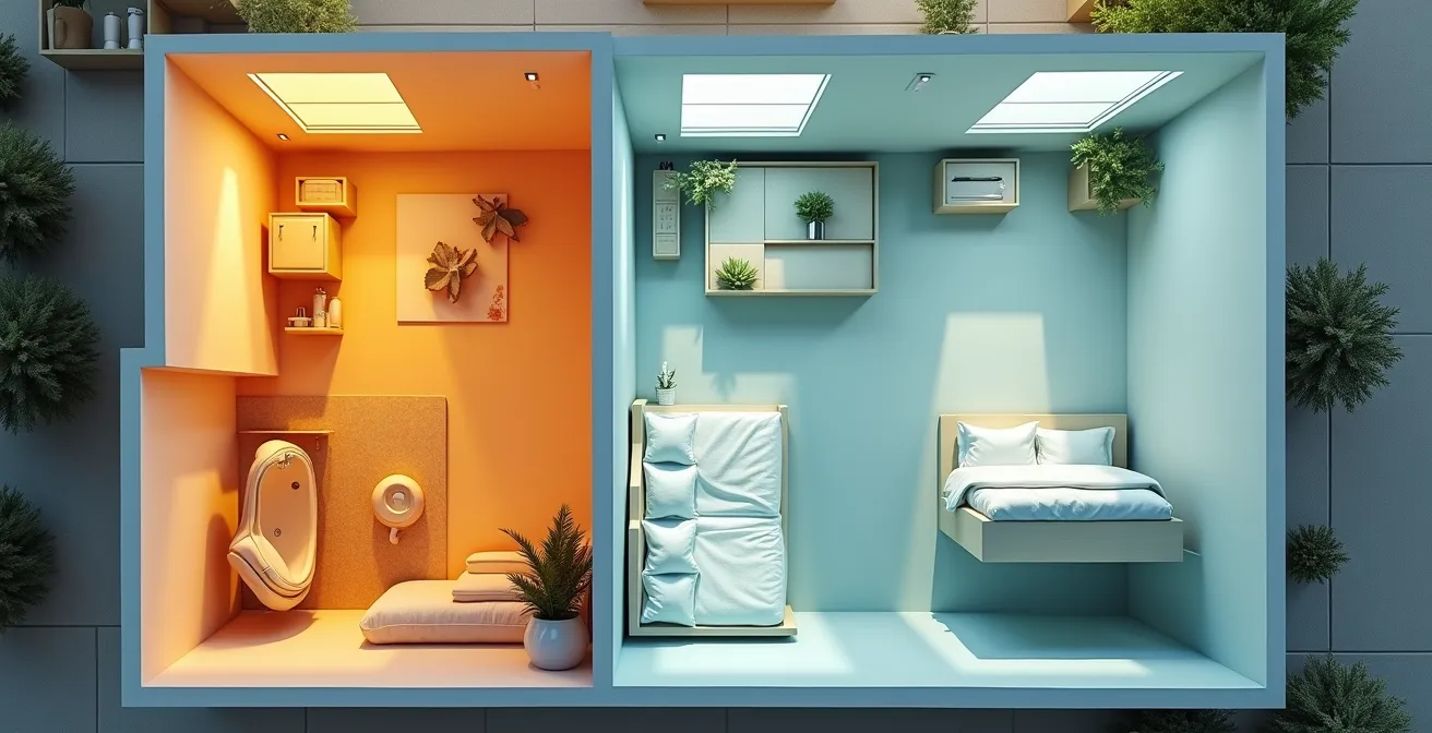 Vue aérienne d'une maison avec zones de températures différentes