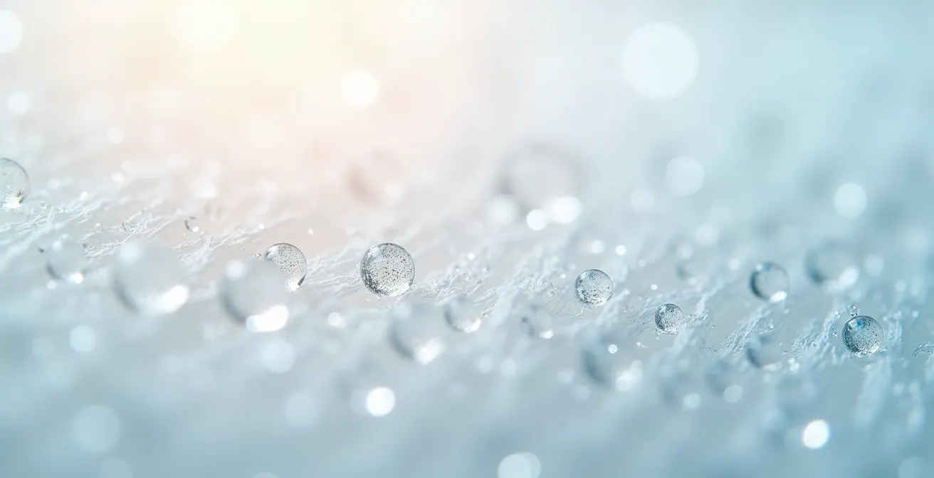 Mécanisme de capture des virus par un filtre HEPA montrant les gouttelettes piégées