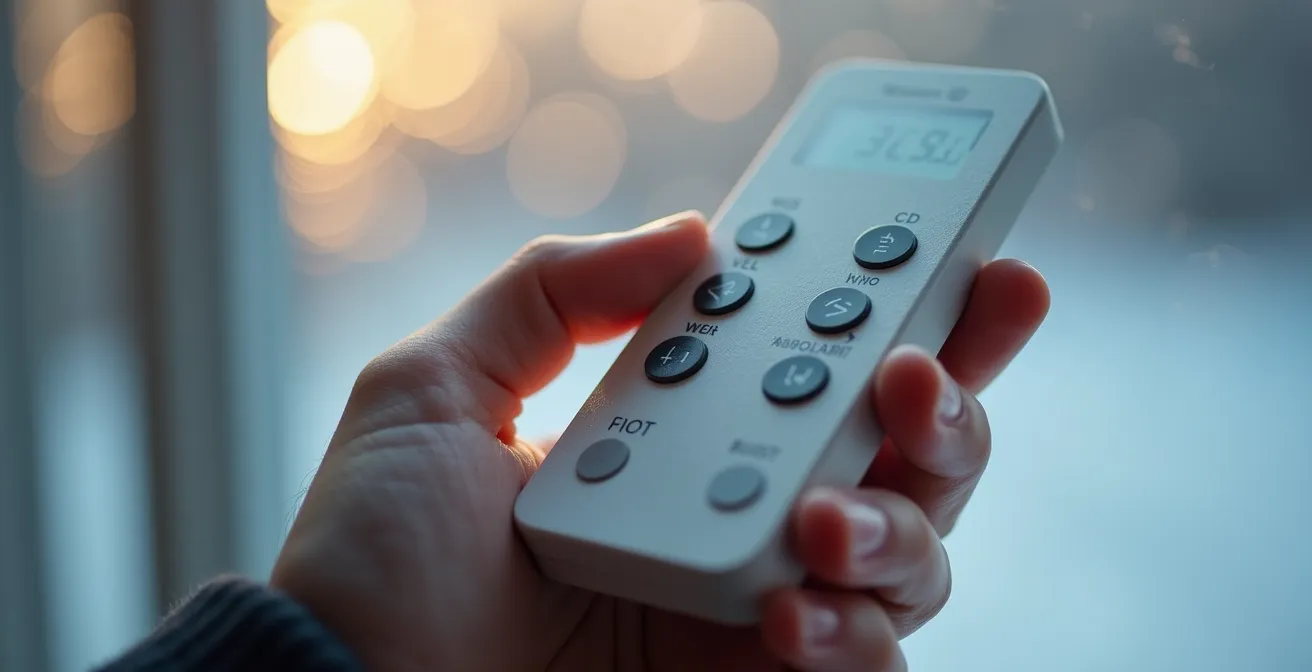 Gros plan sur une télécommande de climatisation avec mode turbo activé