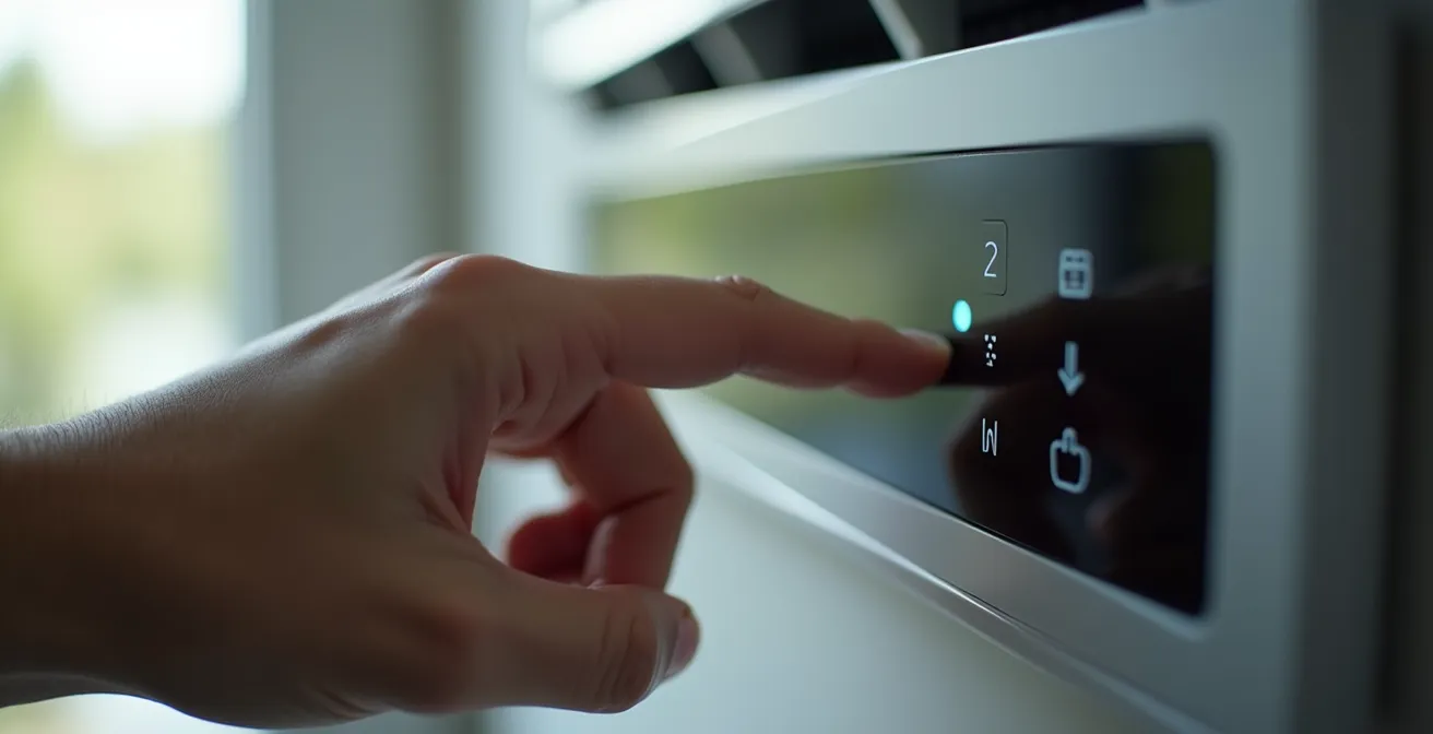 Main ajustant les réglages d'un climatiseur moderne avec modes économiques