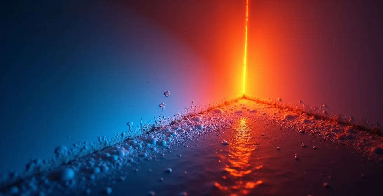 Vue thermographique d'un angle de mur montrant les zones froides propices aux moisissures