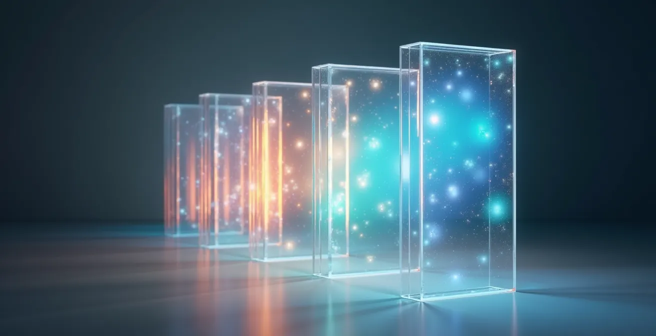 Vue en coupe d'un système de filtration multicouche montrant l'ordre des différents filtres