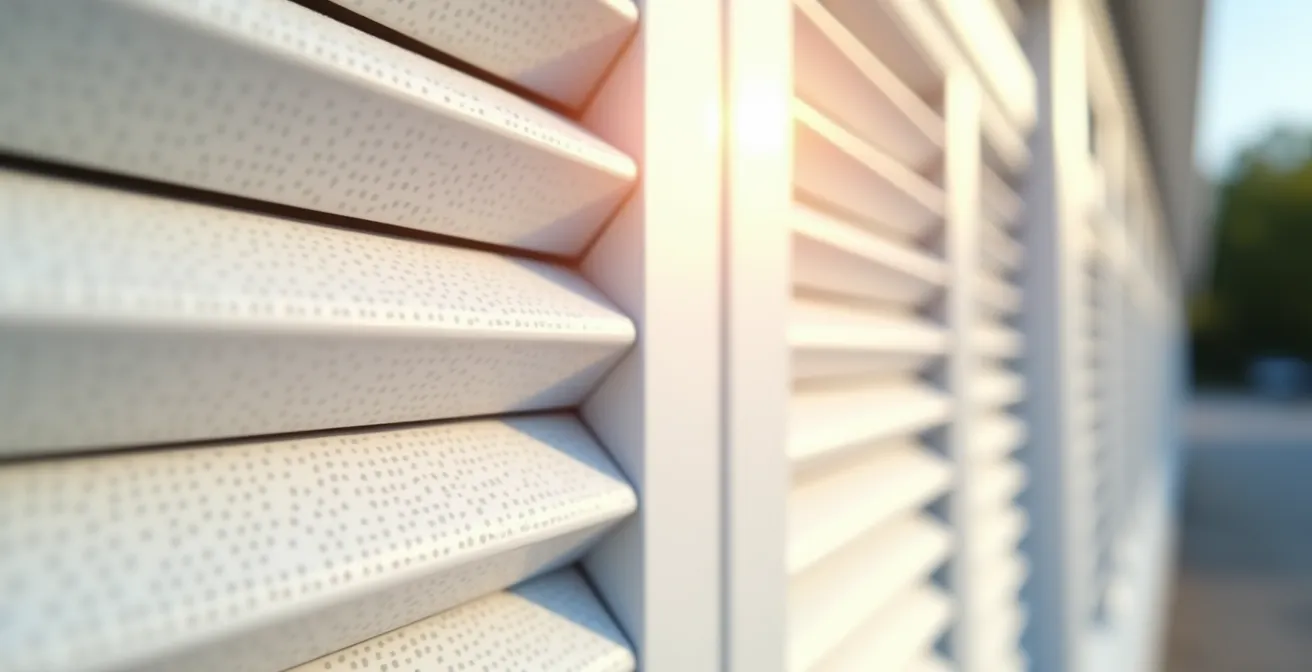 Volets extérieurs fermés protégeant une fenêtre des rayons du soleil en été